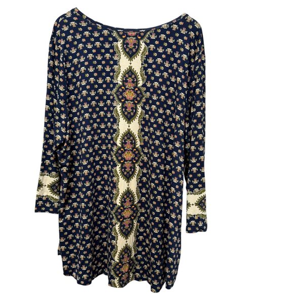 JM Collection Tunic Tee Plus Size 4X Navy Blue Boho Border Print Womens Top - Picture 6 of 10